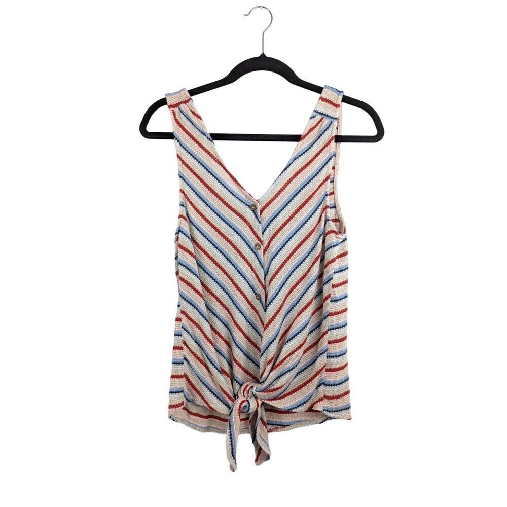 Blu Pepper Striped Knit Tank Tie Front Boho L